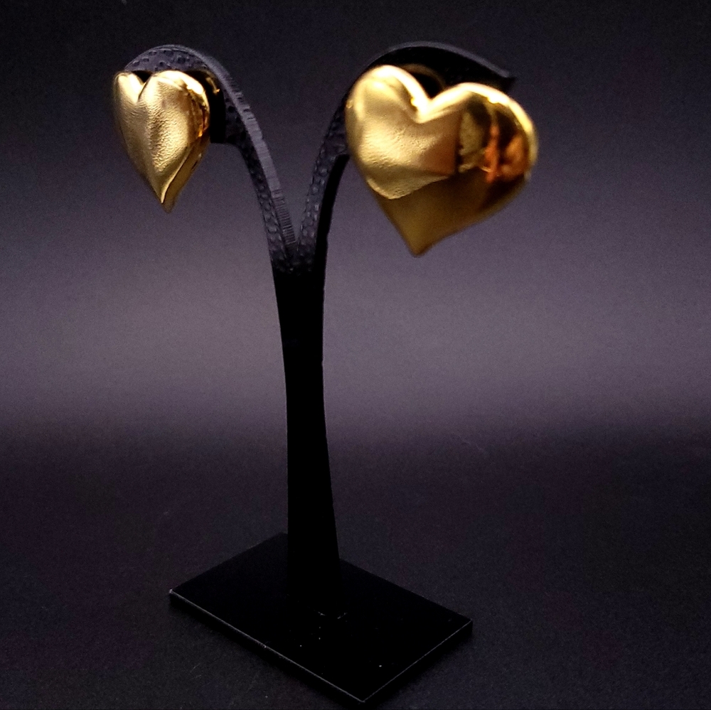 Vintage Anne Klein Gold-Tone Puff Heart Post Earrings